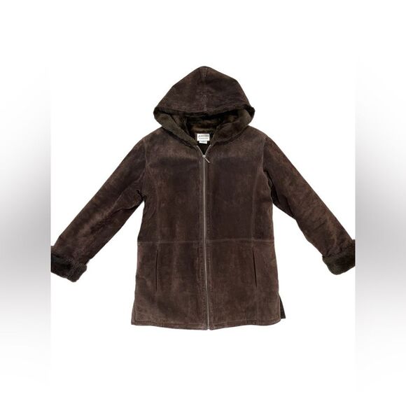 Suede leather brown fur lined jacket - Picture 2 of 14